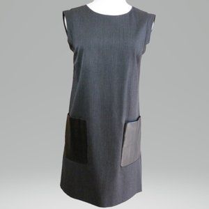 J Crew 2P Gray Shift Dress w/ Faux Leather Pockets